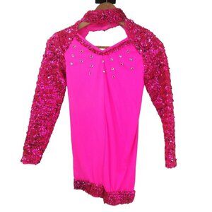 Adult Womans Long Sleeve One Piece Shorts Sequin Dance Costume Size S? Hot Pink
